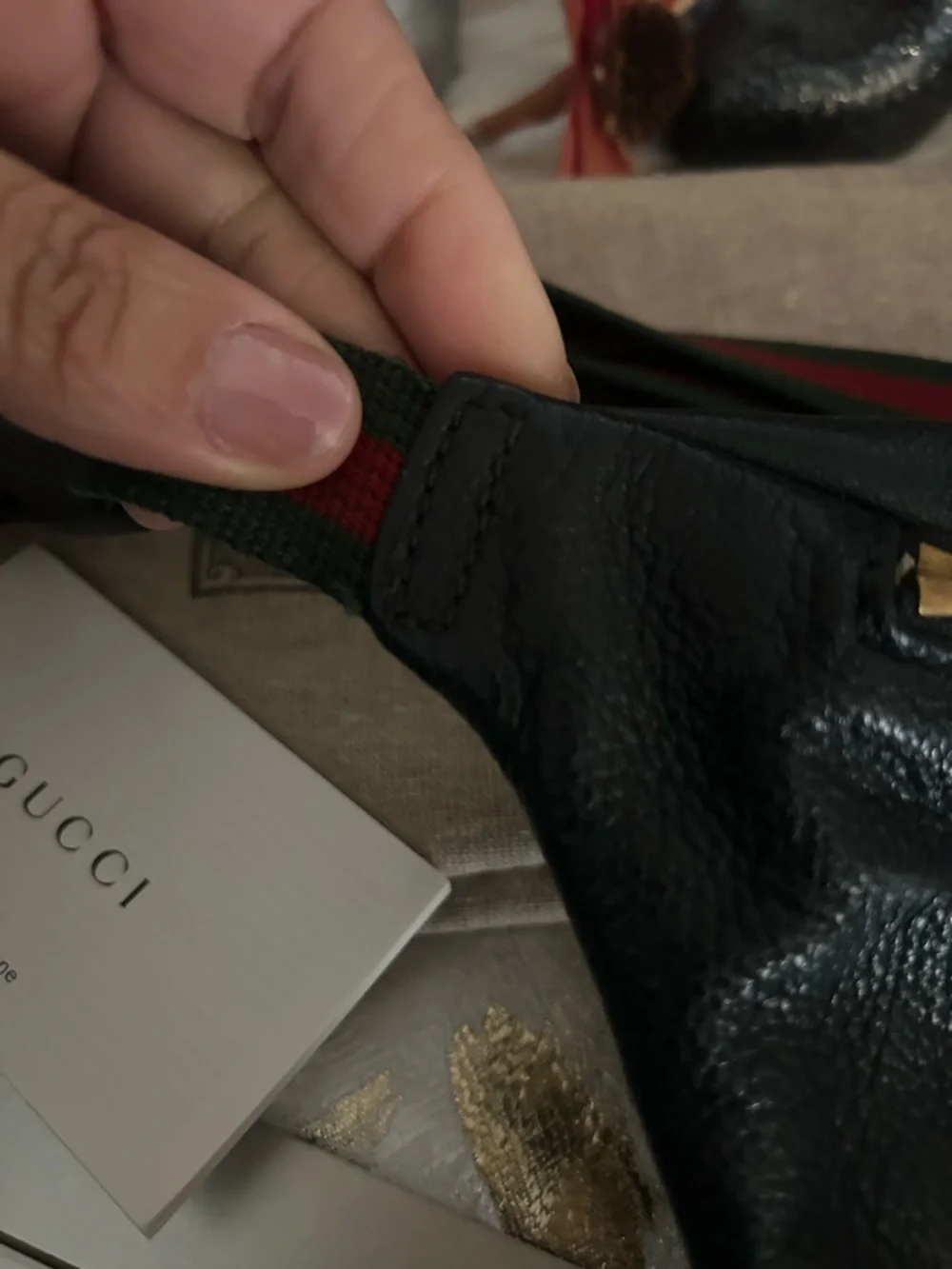 Gucci Black Leather Belt Bag with Green-Red Web Strap! Final price. No offers. - Picture 4 of 16